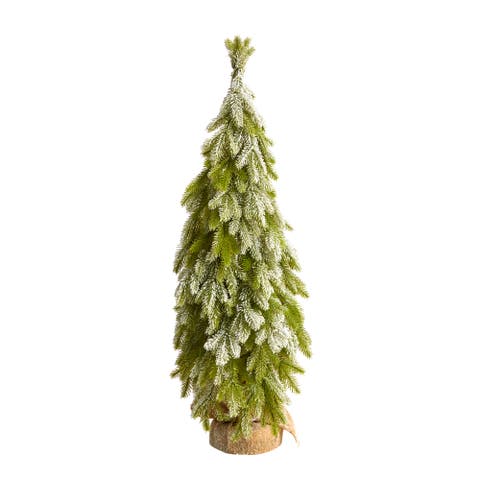 35-in Snow Flocked Down Swept Holiday Artificial Christmas Tree in Burlap Base