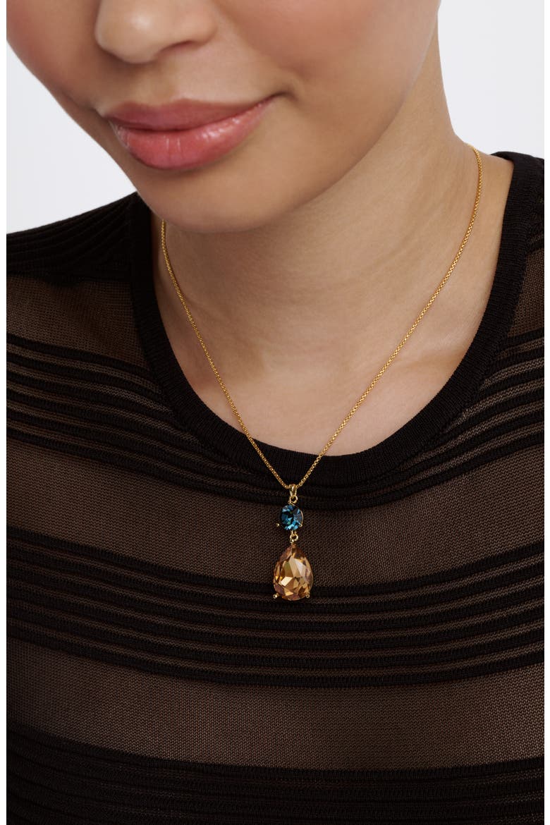 Tearsa Crystal Teardrop Pendant Necklace, Alternate, color, GOLD TONE / DARK BLUE / TOPAZ