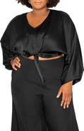 BUXOM COUTURE Tie Front Long Sleeve Satin Blouse
