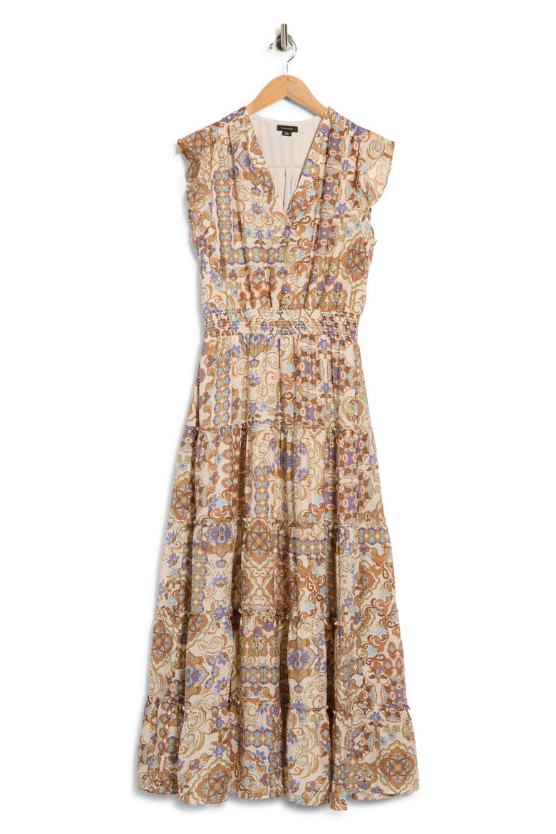V-Neck Tiered Maxi Dress, Alternate, color, EMPERADOR