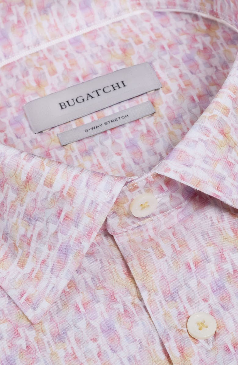 Bugatchi Miles OoohCotton<sup>®</sup> Watercolor Wine Print Short Sleeve Button-Up Shirt, Alternate, color, Prawn