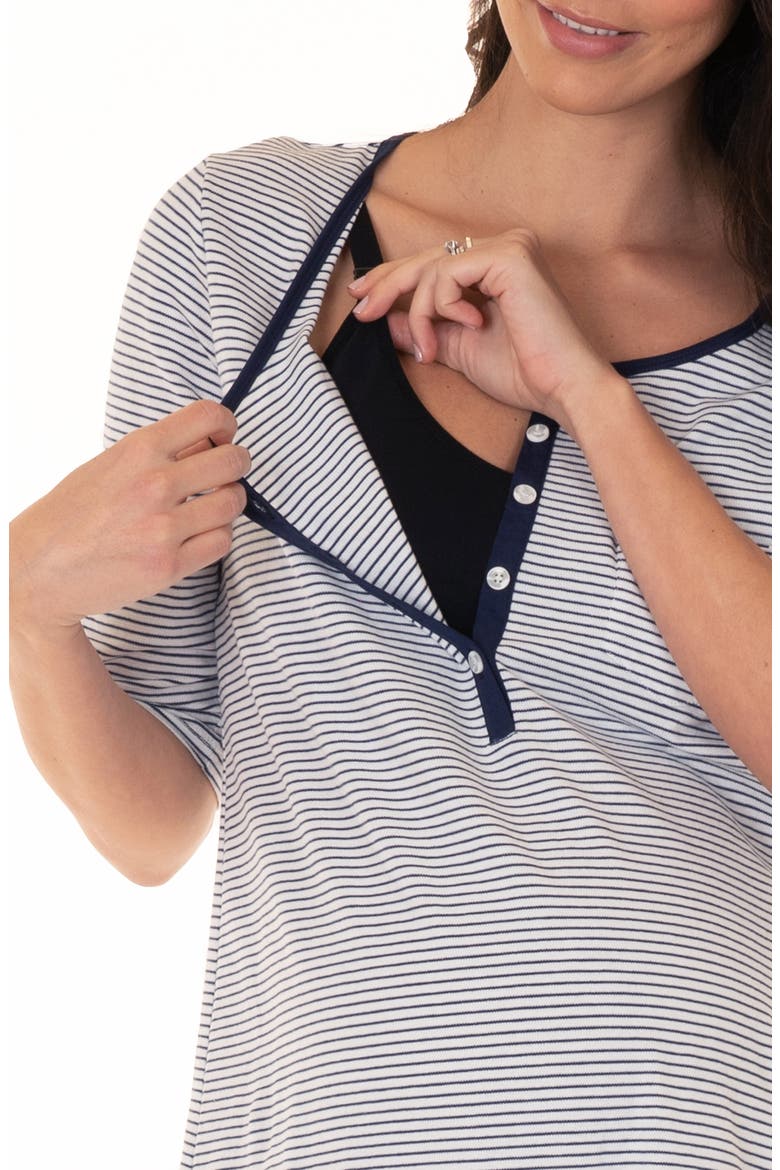 Maternity/Nursing Sleep Dress, Alternate, color, WHITE/ NAVY STRIPES