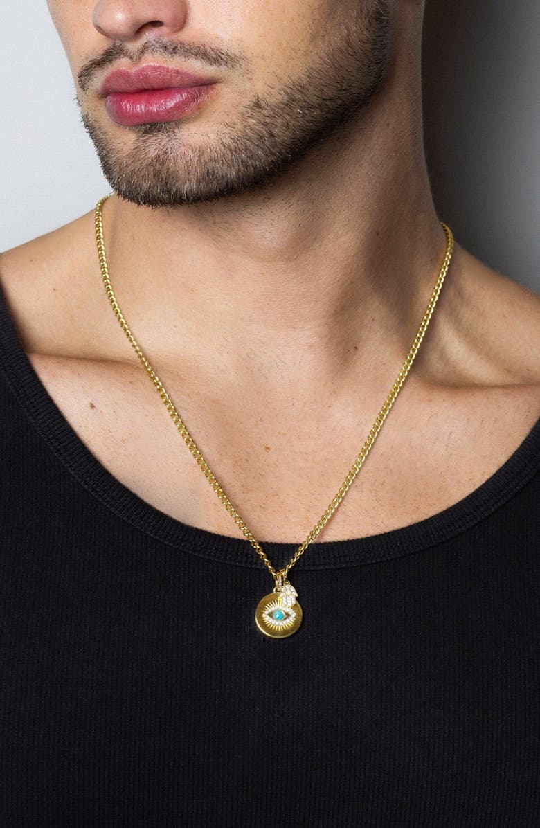 Nialaya Evil Eye and Hamsa Hand Necklace, Alternate, color, Turquoise Center