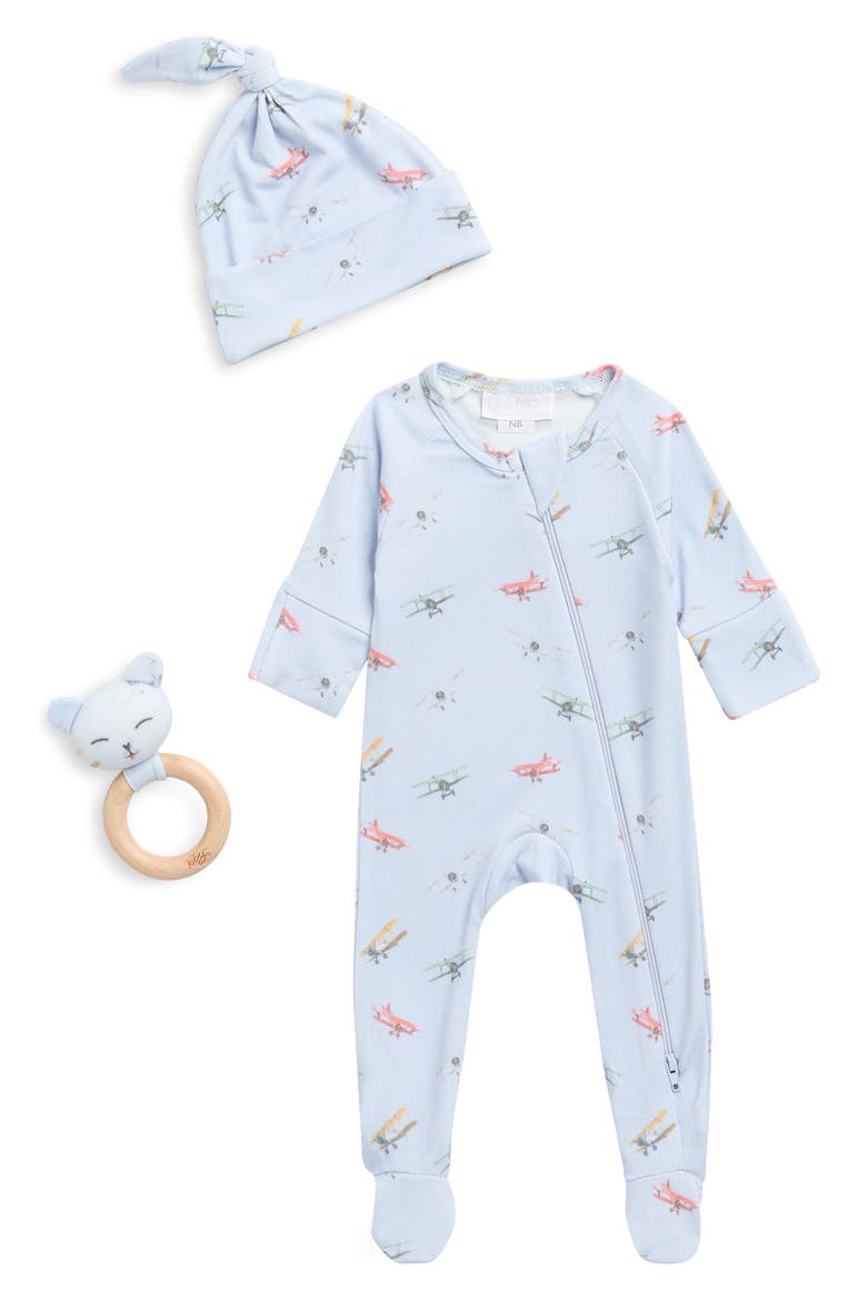 Propeller Plane Footie, Cap & Teething Ring Set, Main, color, RAIN BLUE