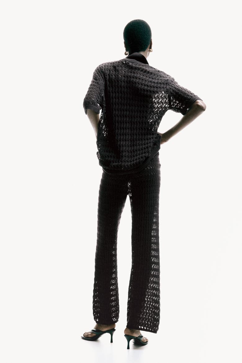 Crochet-look Cotton Trousers, Alternate, color, Dark brown