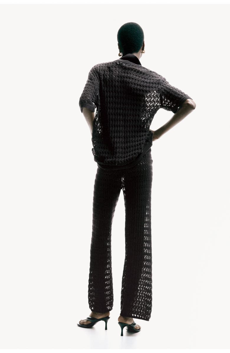 H&M Crochet-look Cotton Trousers, Alternate, color, Dark Brown