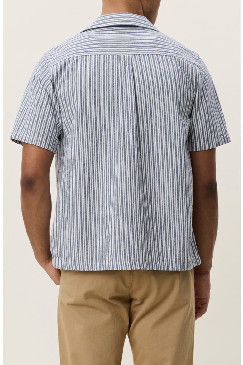 Stripe Cotton & Linen Camp Shirt, Alternate, color, DARK DENIM BLUE