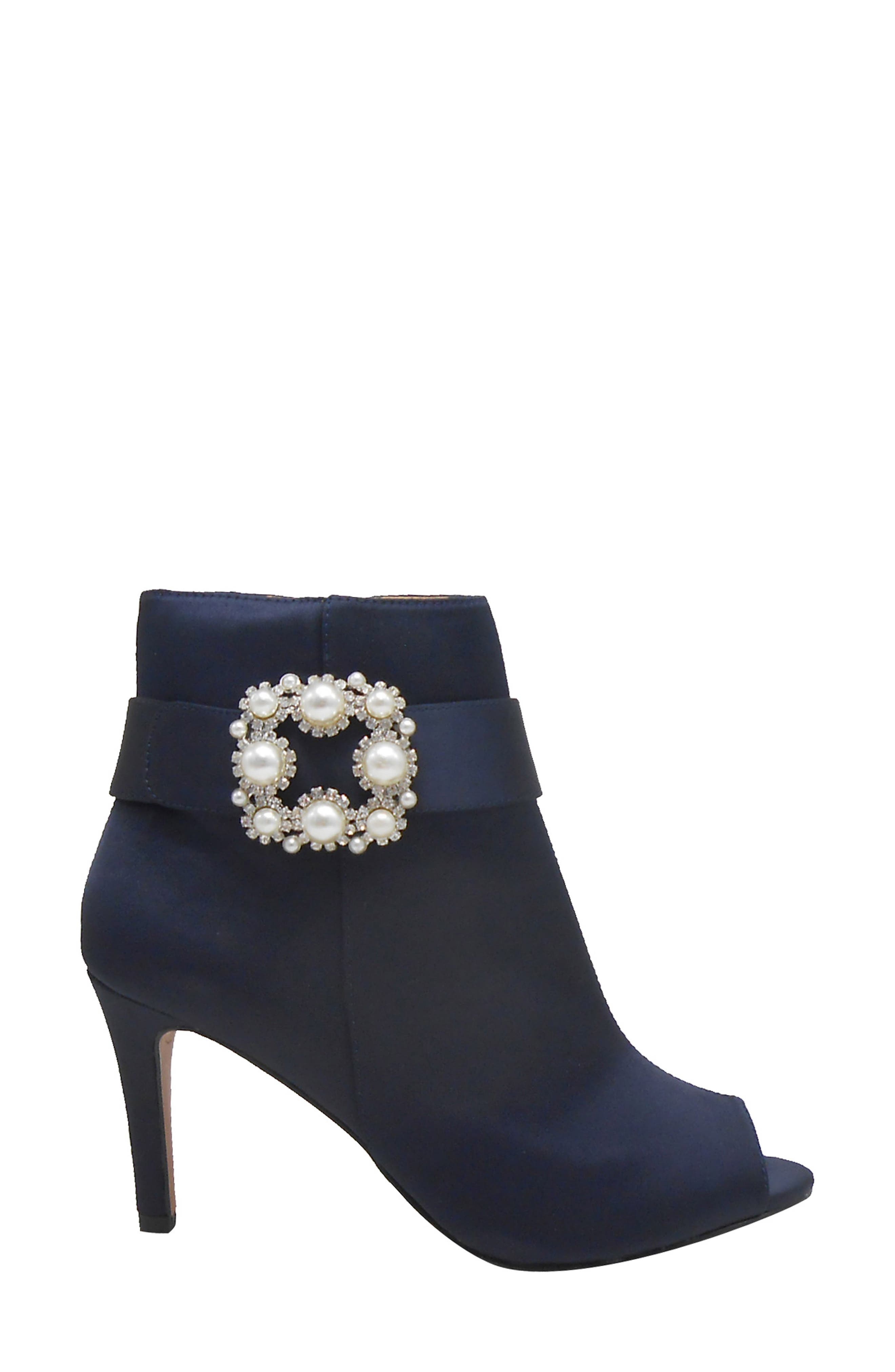 Pranati Embellished Open Toe Bootie, Alternate, color, NAVY SATIN
