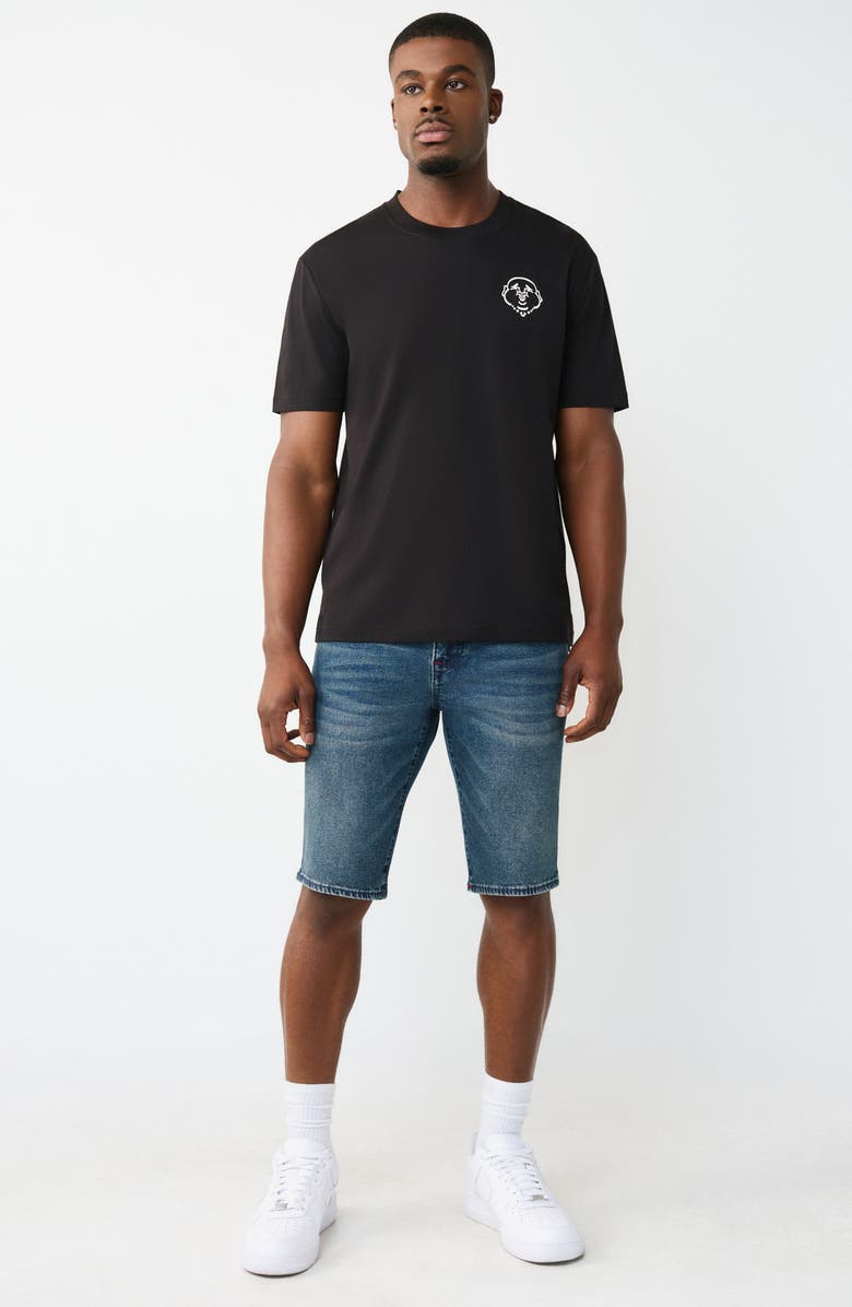 True Religion Rocco Big T Snap Flap Shorts, Alternate, color, Dark Thunderbolt Wash