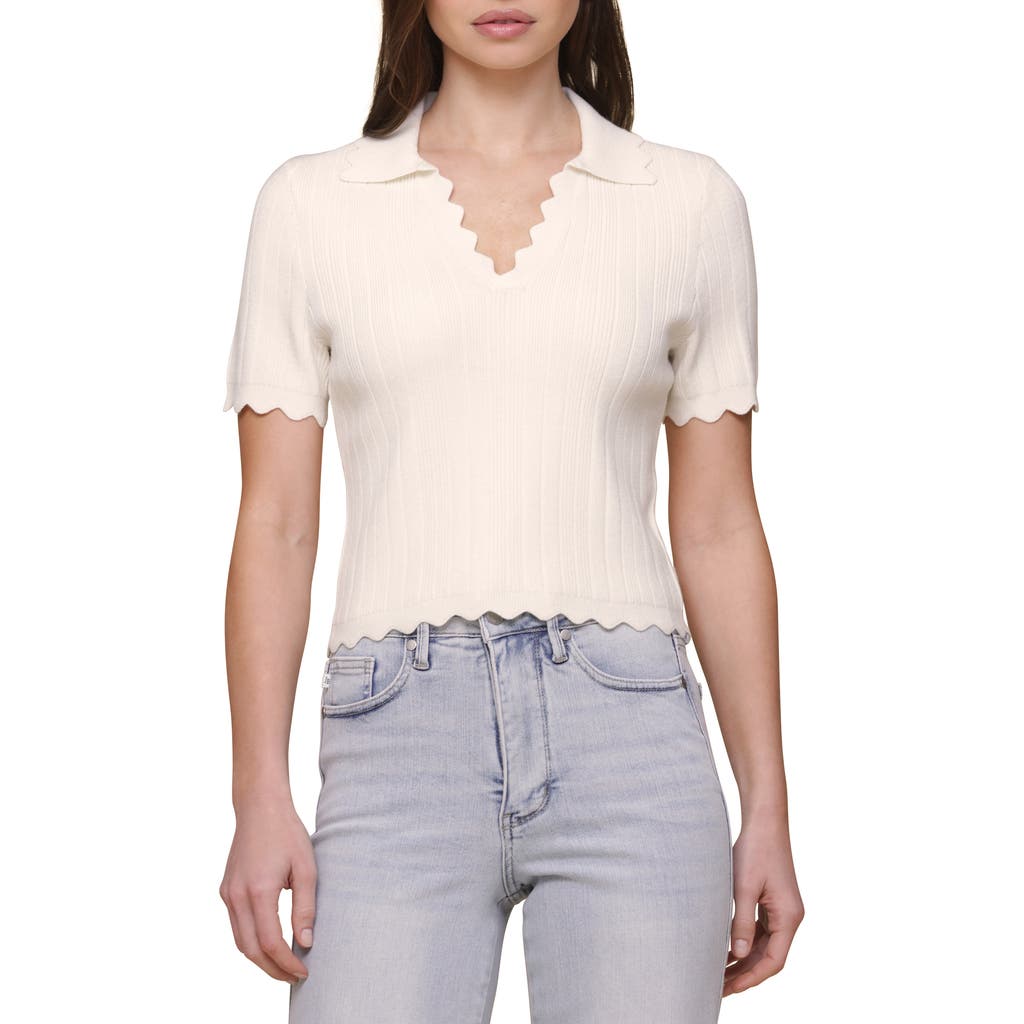 Bagatelle Scalloped Polo Sweater In Multi
