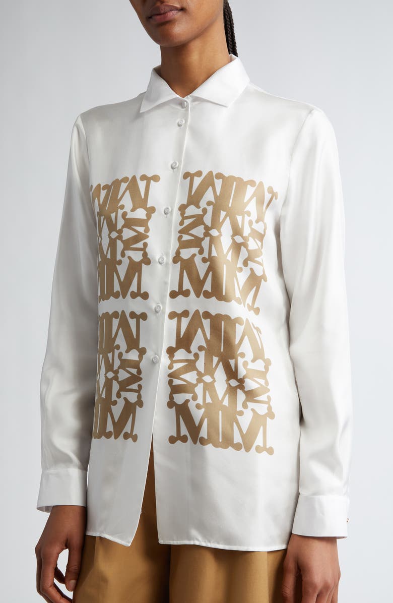 Max Mara Legno Monogram Print Silk Twill Shirt, Alternate, color, 