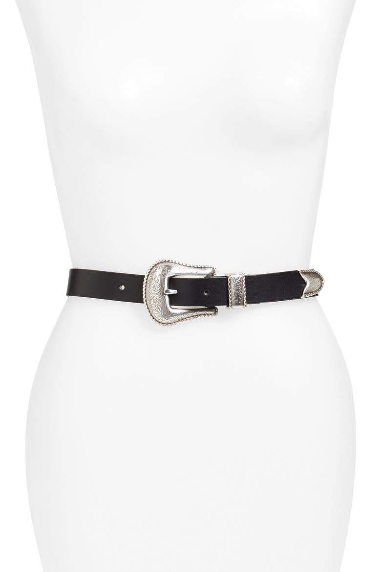 Another Line Skinny Western Belt, Main, color, BLACK