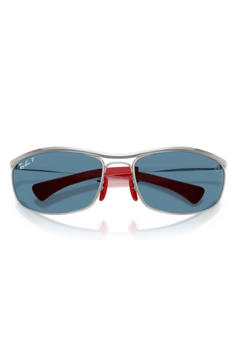 Ray-Ban x Ferrari 62mm Polarized Oversize Oval Sunglasses, Alternate, color, Silver / Polar Blue