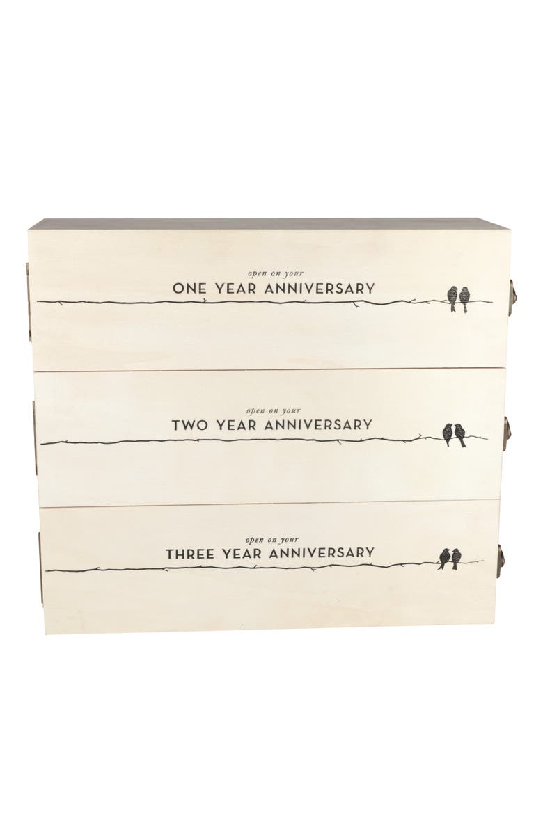 TWINE Newlywed's Anniversary 3-Bottle Wooden Wine Box, Main, color, Wood