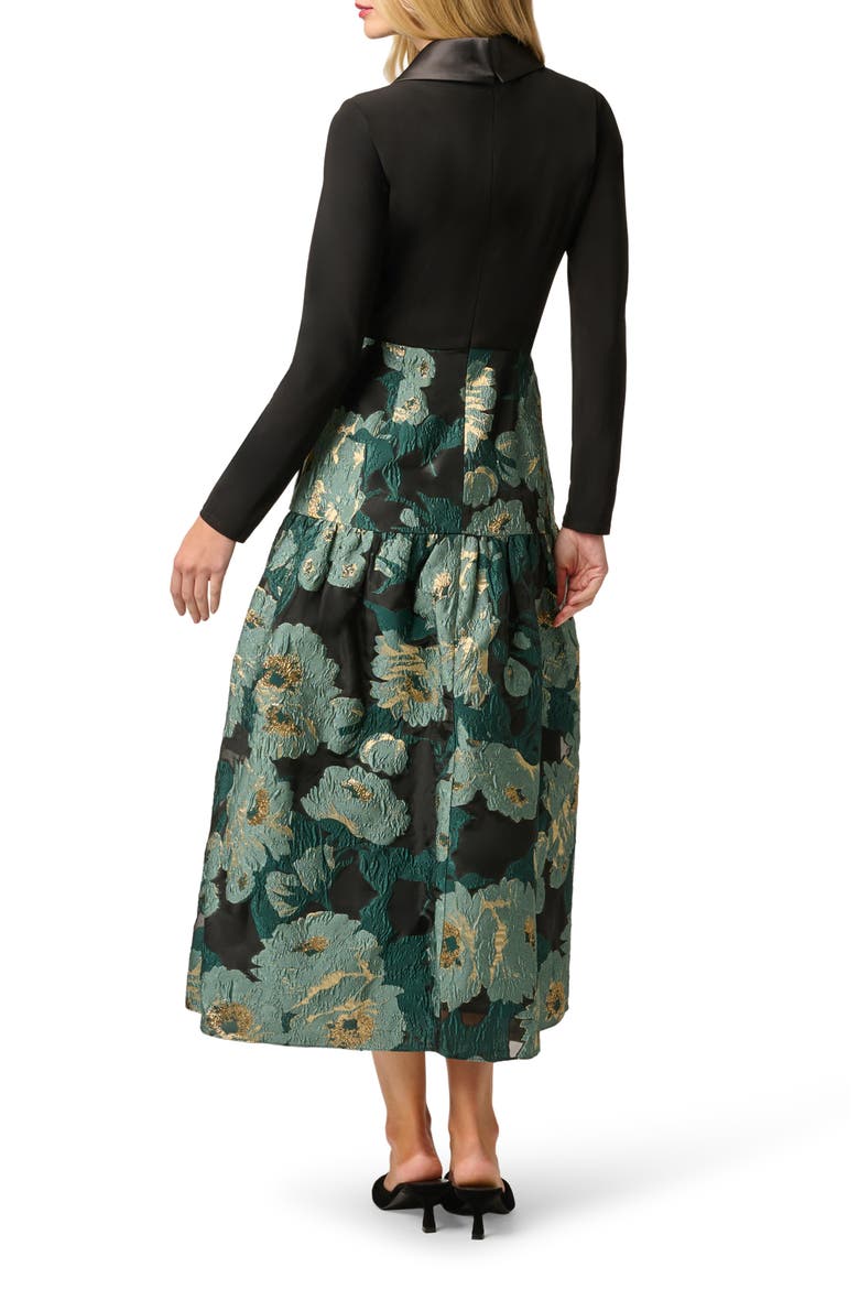 Long Sleeve Floral Jacquard Gown, Alternate, color, BLACK/ EMERALD