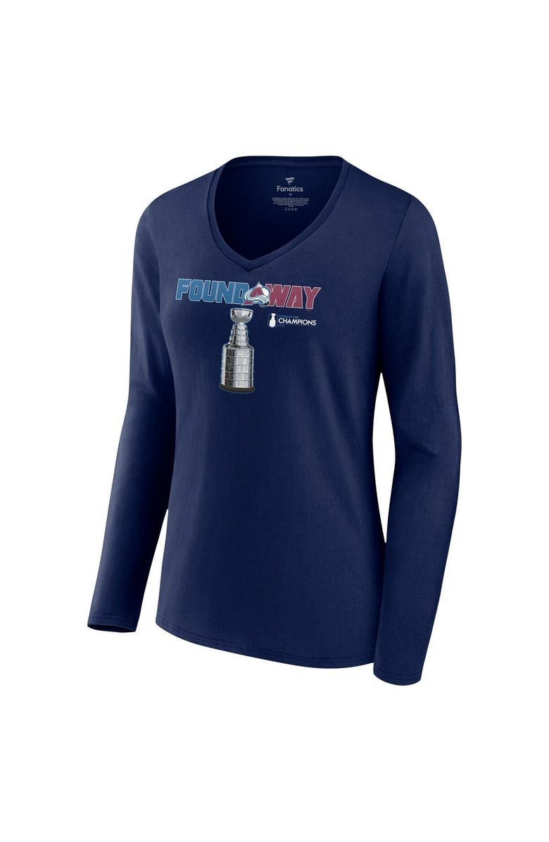 FANATICS Women's Fanatics Branded Navy Colorado Avalanche 2022 Stanley Cup Champions Celebration V-Neck Long Sleeve T-Shirt, Alternate, color,