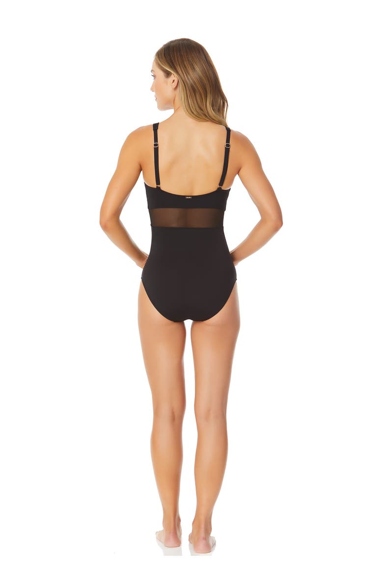 Women's Mesh Around U Ring Mesh Insert One Piece Swimsuit, Alternate, color, Black