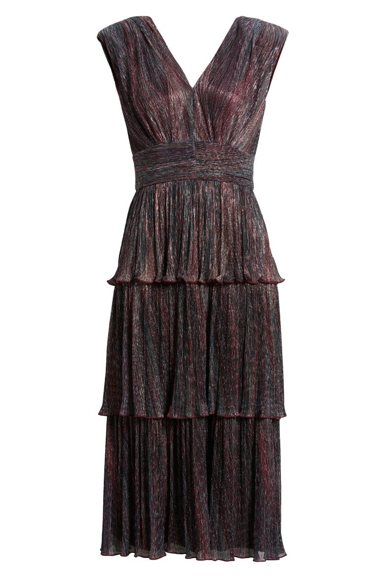Metallic Tiered Midi Dress, Alternate, color, COPPER MULTI