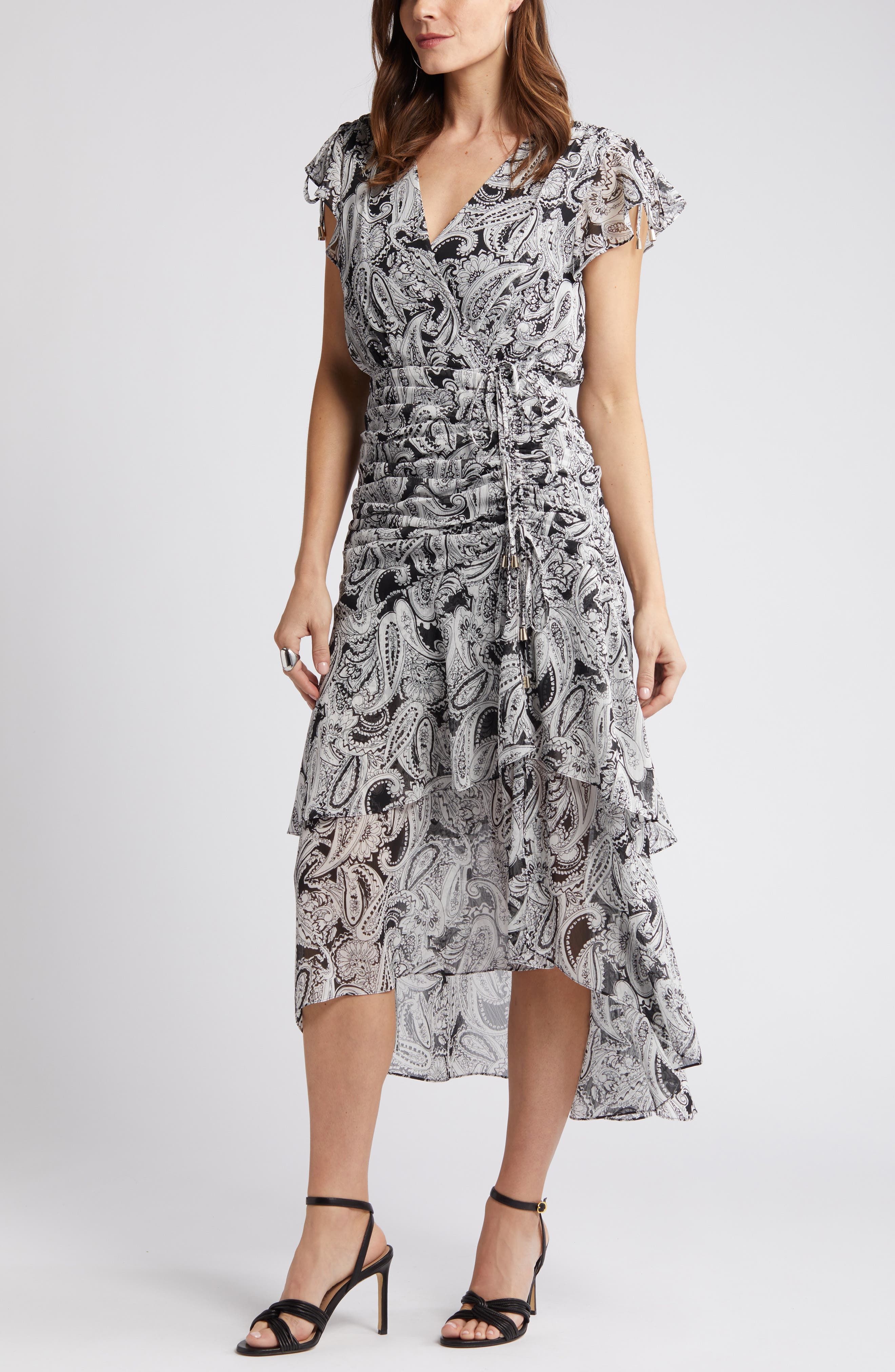 Tahari ASL Paisley Side Ruched Midi Dress (Women) | Nordstromrack