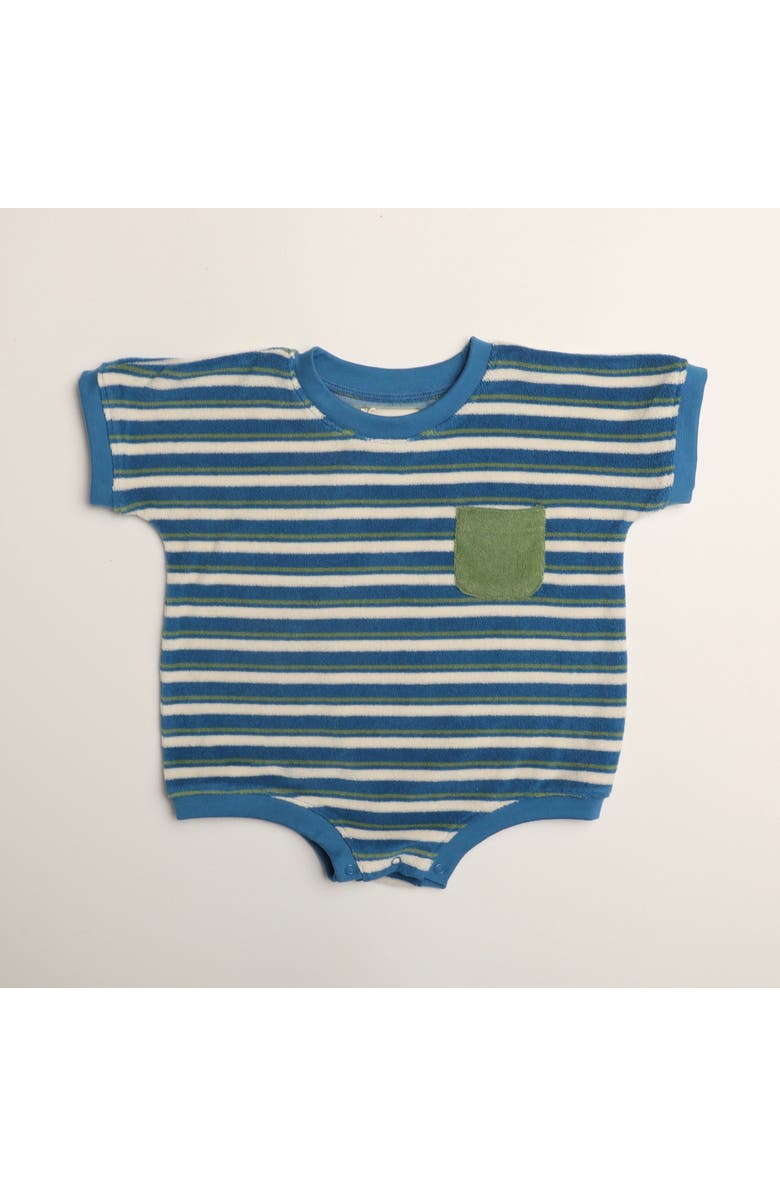 Winnie + Crew Callie Romper, Main, color, Thin Blue Green Stripe