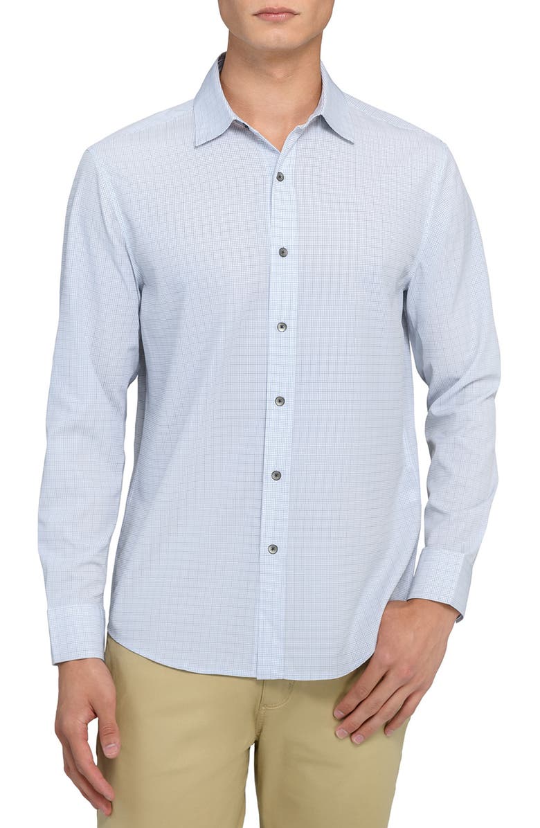 W.R.K Slim Fit Light Green Grid Check Performance Button-Up Shirt, Main, color, Green