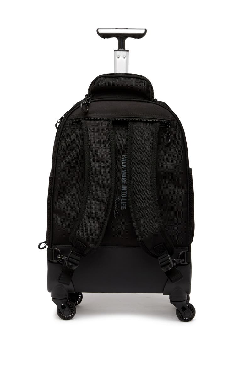 1680D Poly 4 Wheel Roller Backpack, Alternate, color, BLACK