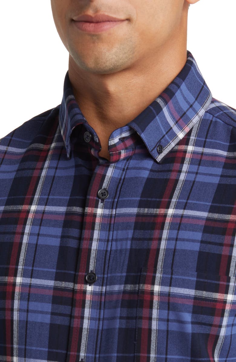Mizzen+Main City Trim Fit Coastal Fjord Plaid Flannel Button-Down Shirt, Alternate, color, Blue