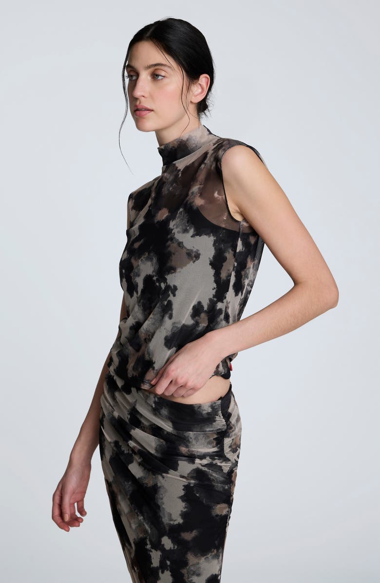 Kenneth Cole Print Side Ruched Sleeveless Top, Alternate, color, Black Multi