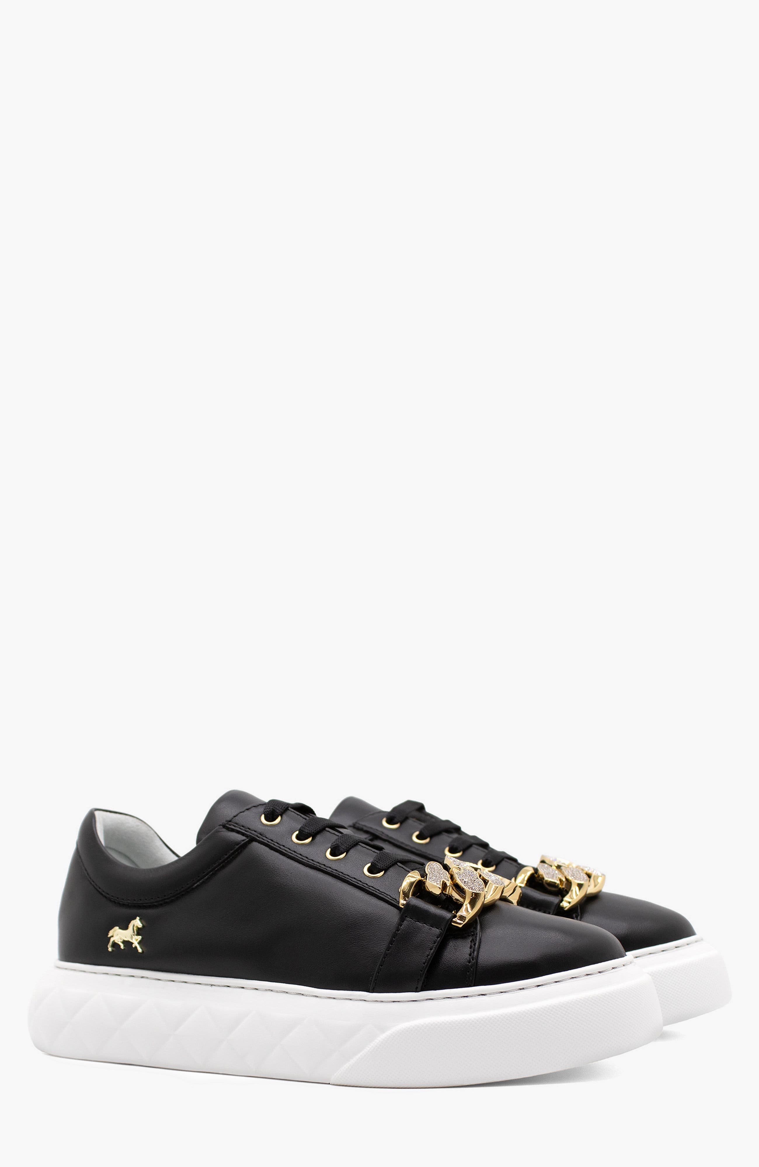 Golden Grace Leather Sneakers, Alternate, color, Black