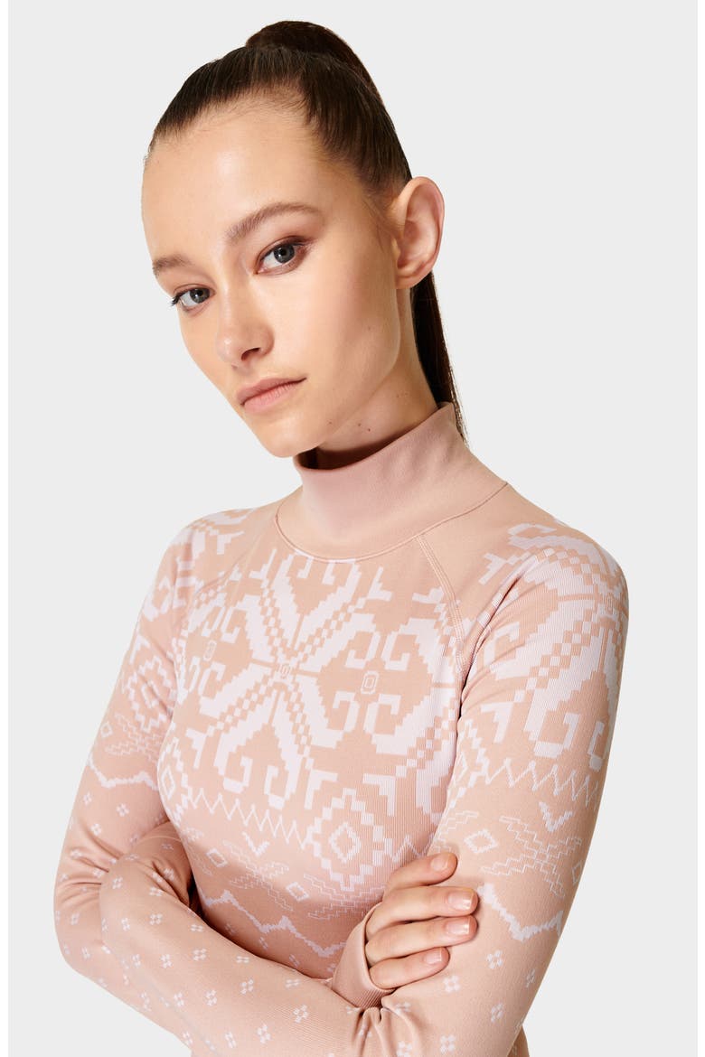 Fair Isle Jacquard Base Layer Top, Alternate, color, DECO BEIGE