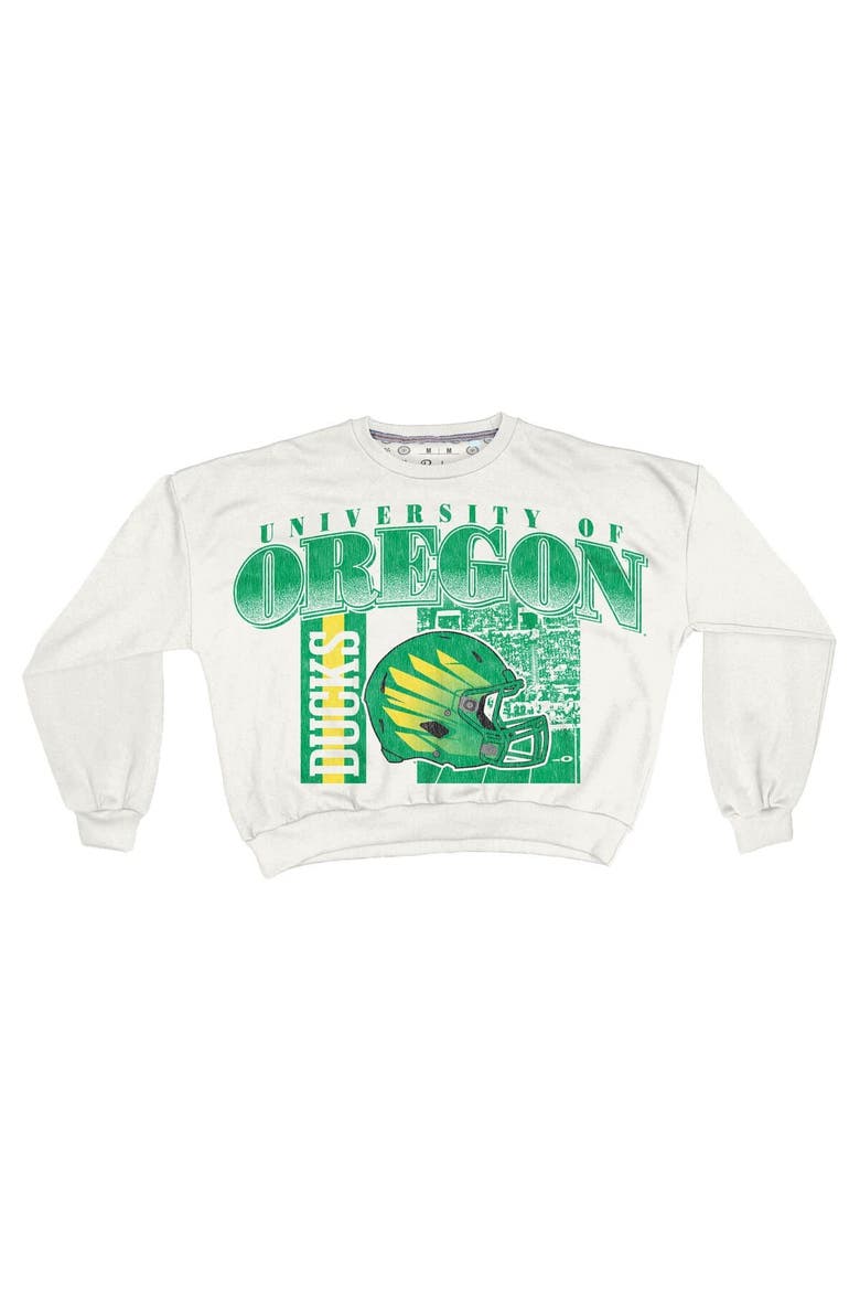 Women's Pressbox White Oregon Ducks Oversized Janice Retro Waist-Length Sweatshirt, Alternate, color, White