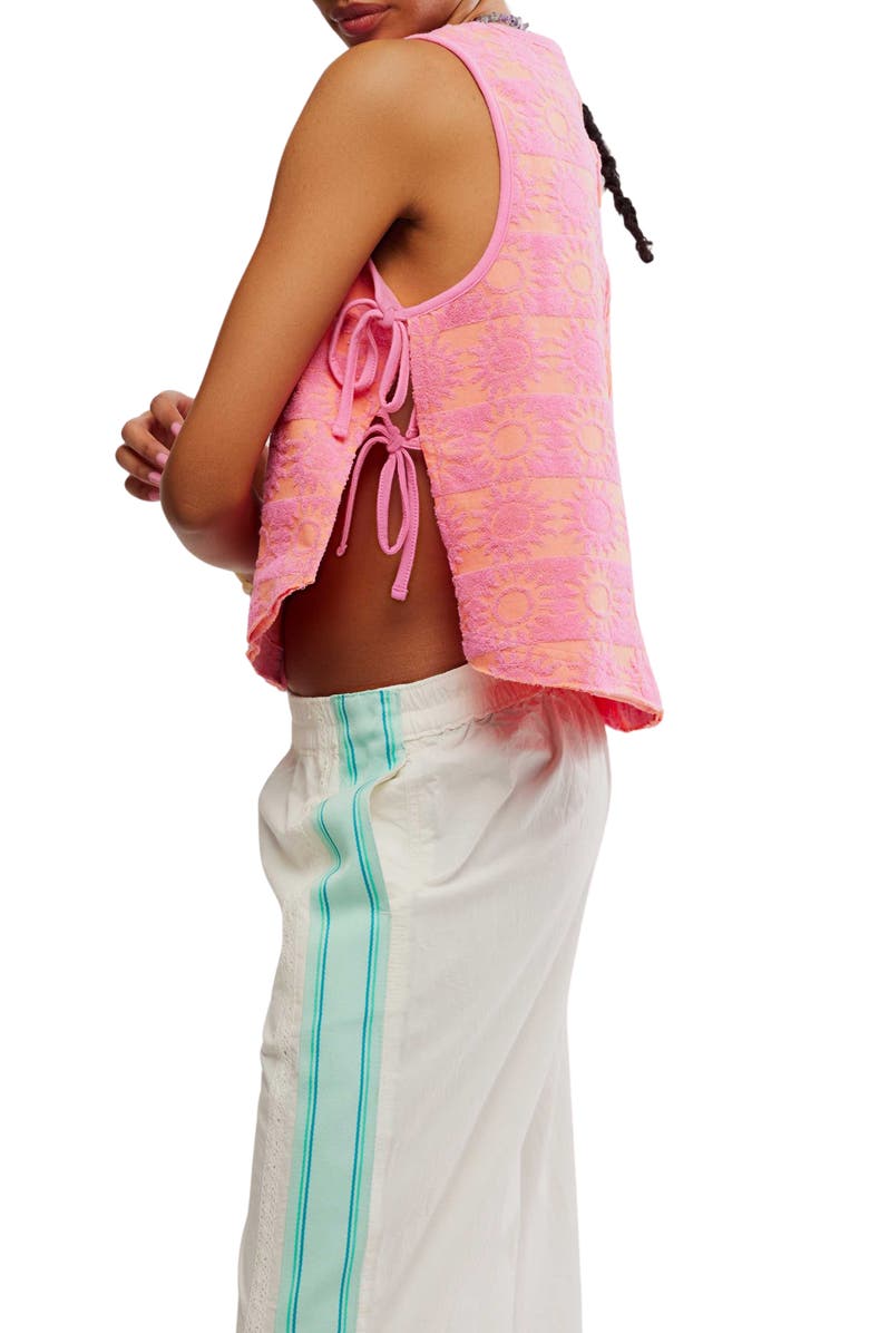 Free People Textured Cotton Terry Side Tie Top, Alternate, color, Pink Combo