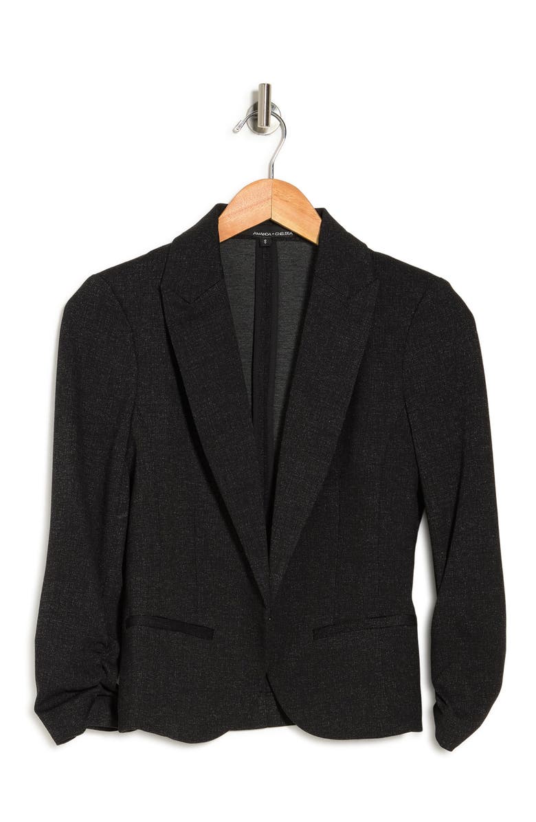 Amanda & Chelsea AMANDA AND CHELSEA Ruched 3/4 Sleeve Crop Ponte Knit Blazer, Alternate, color, 