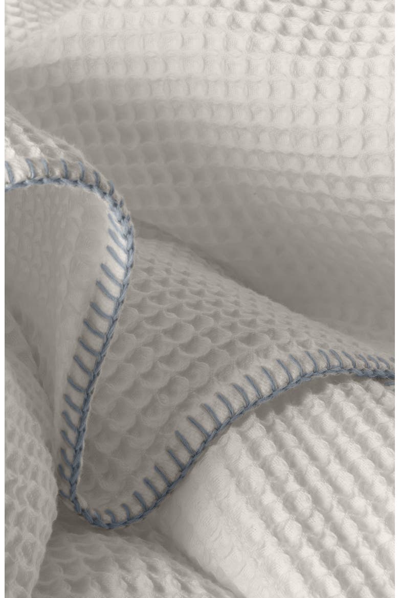 Organic Cotton Waffle Whipstitch Blanket, Alternate, color, WHITE/ HYDRANGEA