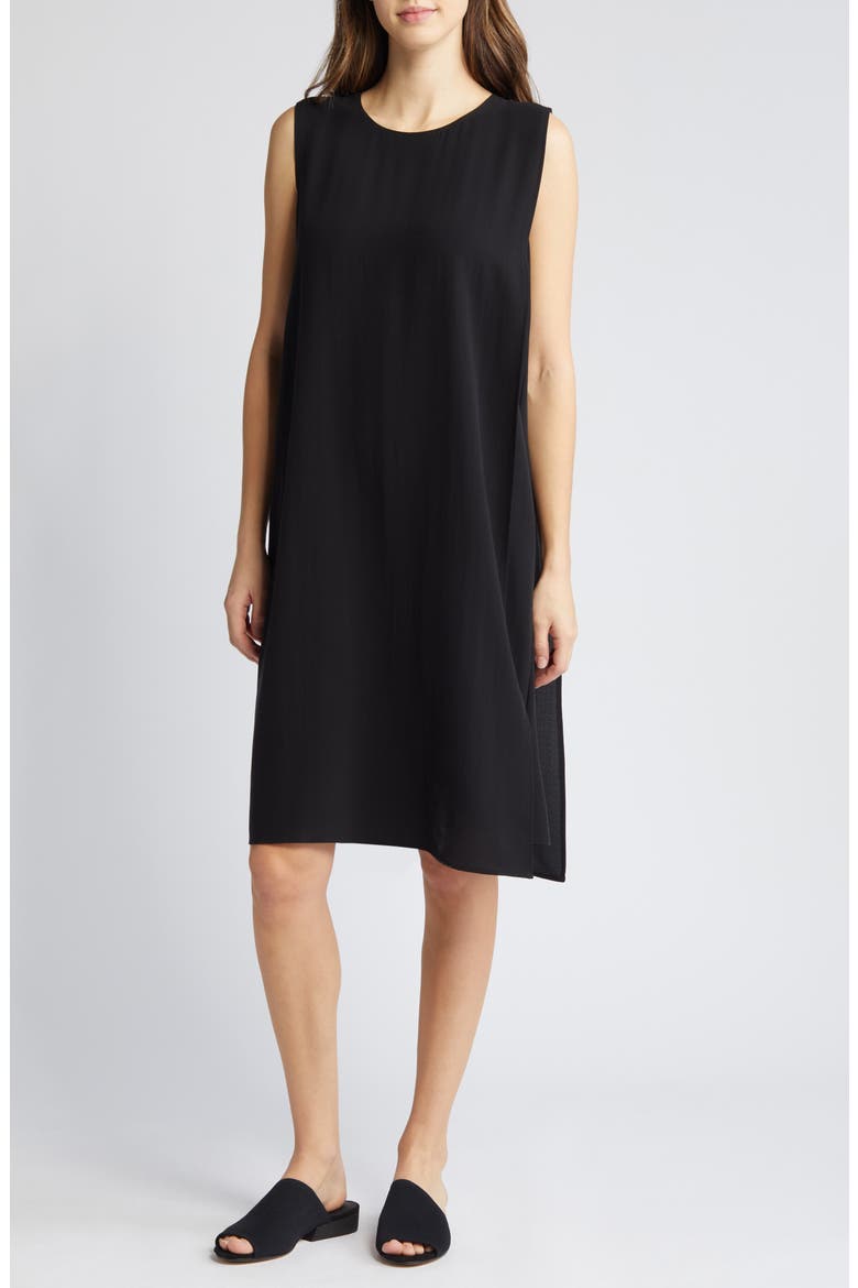 Matte Silk Shift Dress, Main, color, BLACK
