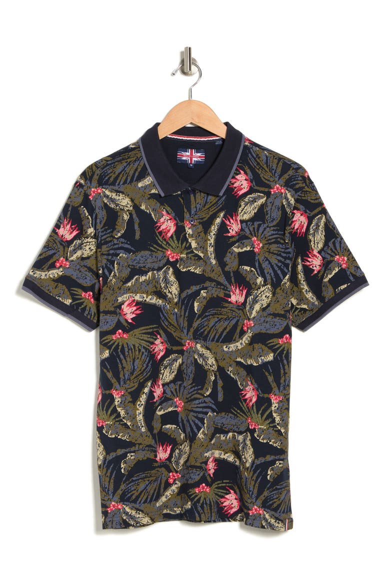 Tropical Print Knit Polo, Alternate, color, NAVY