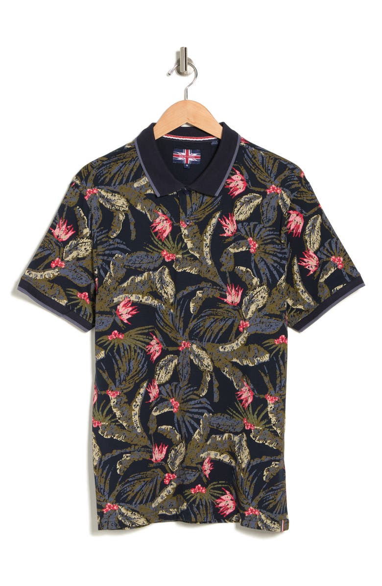 SOUL OF LONDON Tropical Print Knit Polo, Alternate, color, Navy