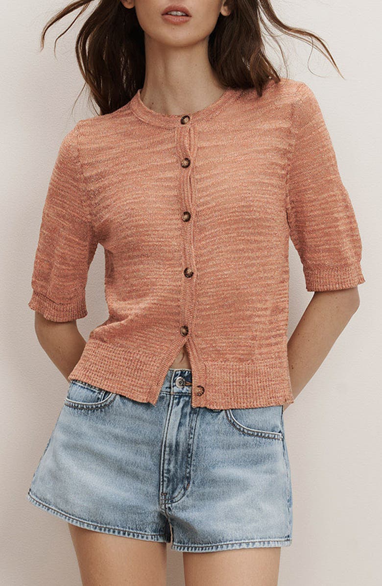 Veronica Beard Shana Linen Blend Cardigan, Main, color, Muted Clay