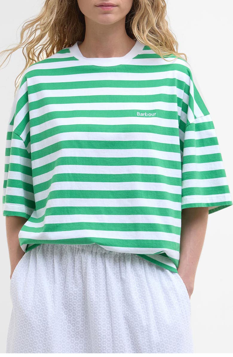 Barbour Abby Stripe Oversize Logo T-Shirt, Main, color, White Kelly Green