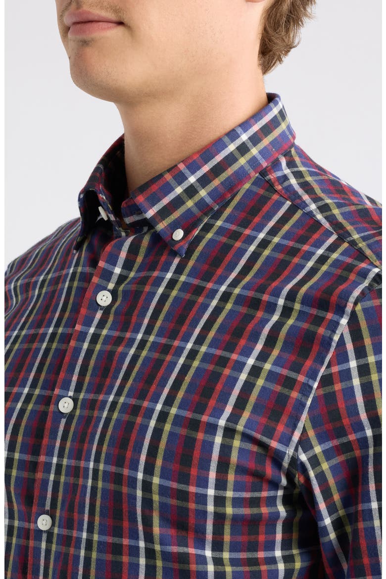 Battery Pane Plaid Performance Button-Down Shirt, Alternate, color, NAVY
