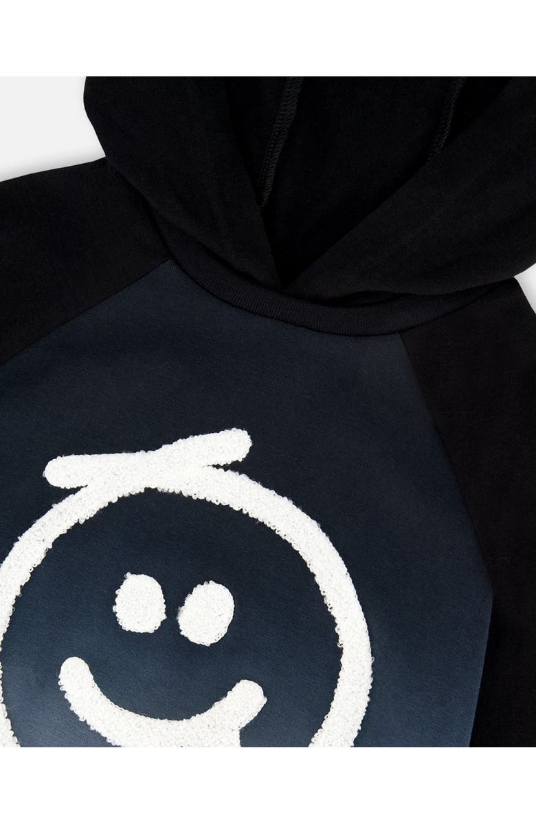 Deux par Deux Organic Cotton Jersey Hooded Raglan Sleeve Tee, Alternate, color, Black