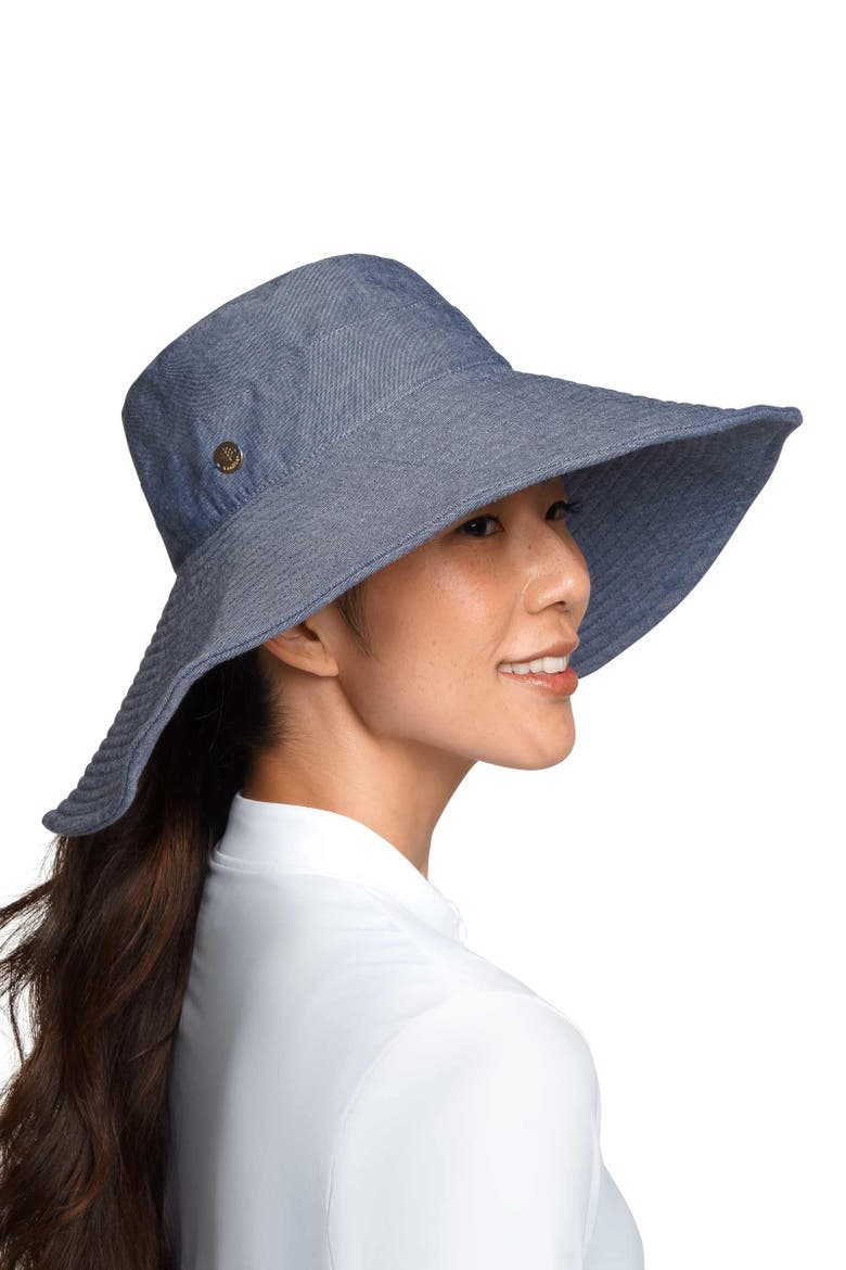 Women's Brittany Beach Hat, UPF 50+ Sun Protection, Alternate, color, Denim Blue Chambray