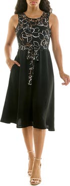 Nina Leonard Tie Waist A-Line Dress