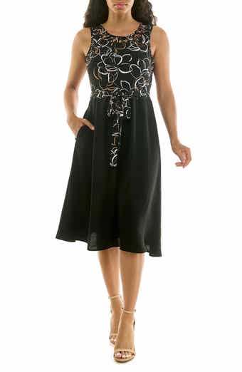 Nina Leonard Tie Waist A-Line Dress