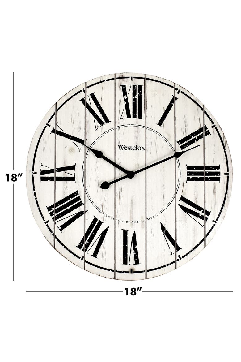 Washed Wood Wall Clock, Alternate, color, WHITE