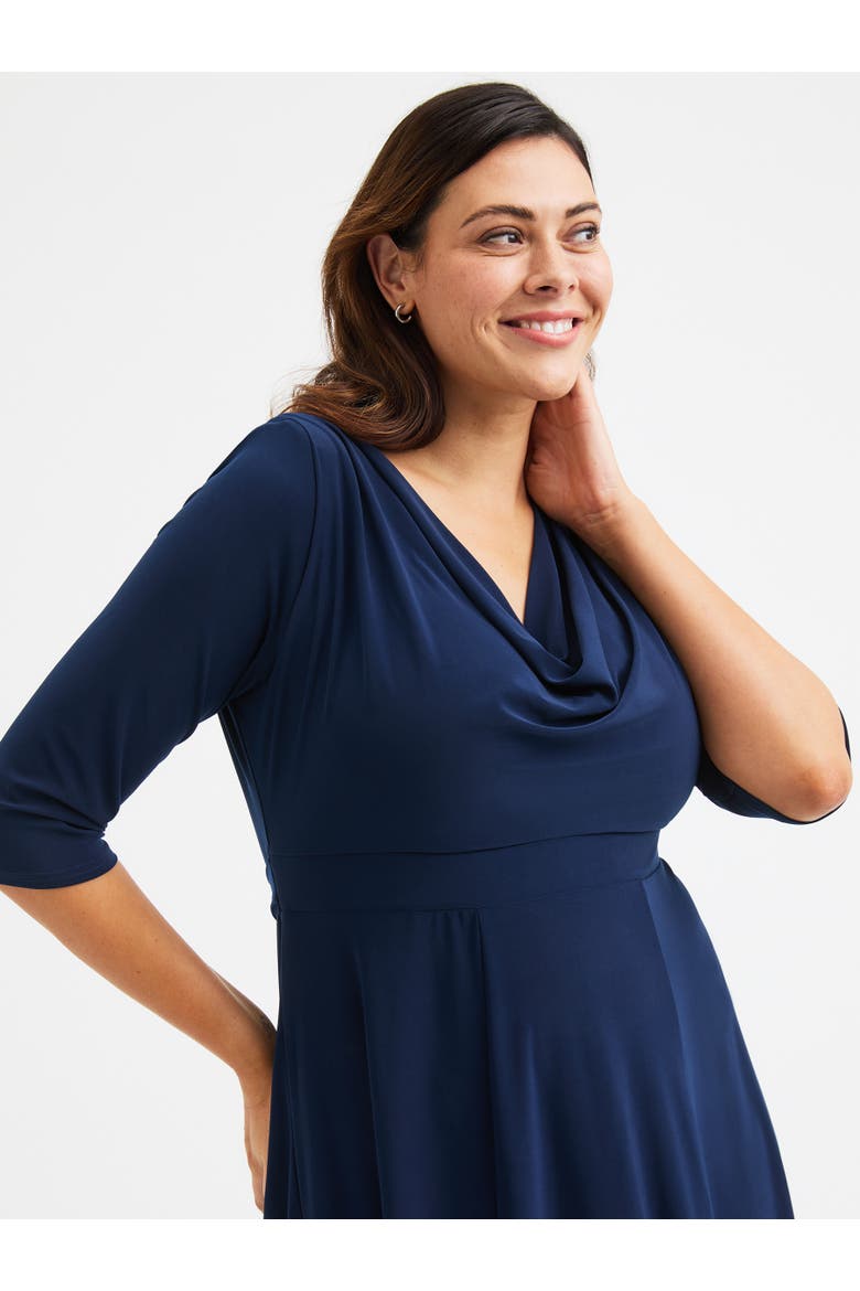 Cowl Neck '1940s' Dress, Alternate, color, Navy
