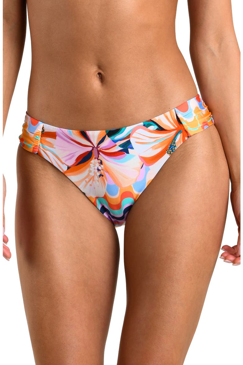 Untamed Tropics Shirred Side Bikini Bottoms, Main, color, PURPLE MULTI