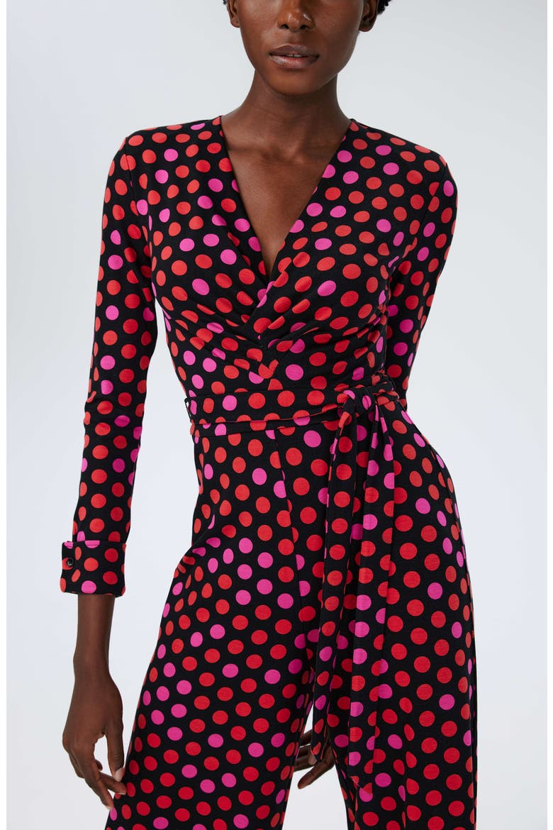 Rose Marie Print Tie Waist Long Sleeve Jumpsuit, Alternate, color, MAGIC DOT BERRY RED