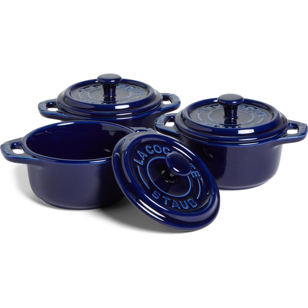 Staub Dark Blue 3-piece Mini Round Cocotte Set