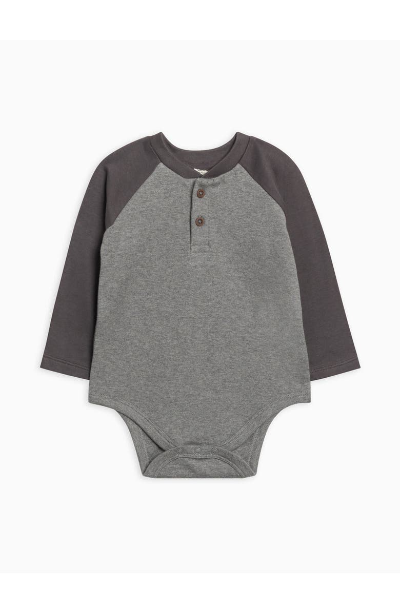 Colored Organics Organic Lucas Raglan Henley Bodysuit, Main, color, Heather Charcoal / Ash